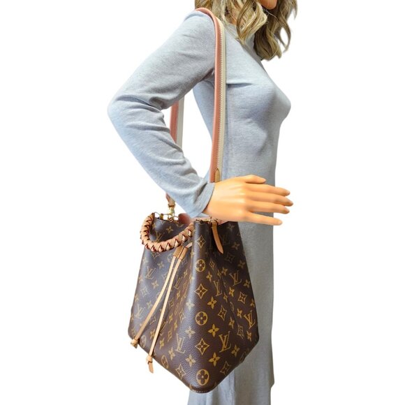 LOUIS VUITTON NoeNoe MM Monogram Braided Handle Long LV Leather Strap 2 Way EUC - Picture 3 of 16